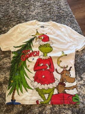 Hybrid Apparel White Kids Grinch Holiday Graphic Tee with Red and Green